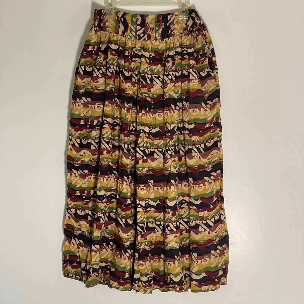 Vintage J J Jones Skirt Womens‎ 6 Multicolor Striped Flowy A-Line Midi 60s 70s